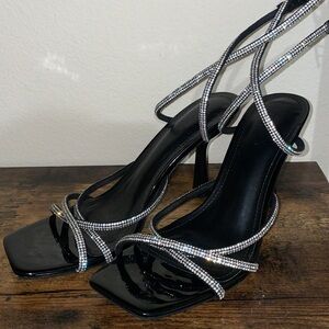 Charlotte Russe Rhinestone Black Strap 4 inch heels